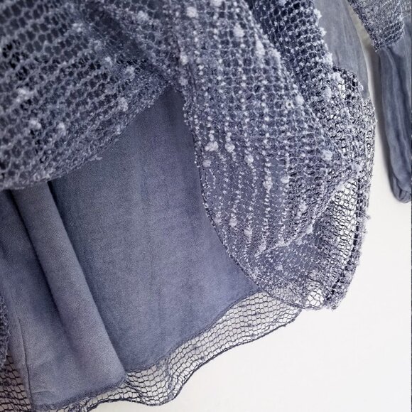 Saks Fifth Avenue Silk Blend Blouse S Blue Gray Crochet Sequins Italy Lagenlook - Picture 15 of 16